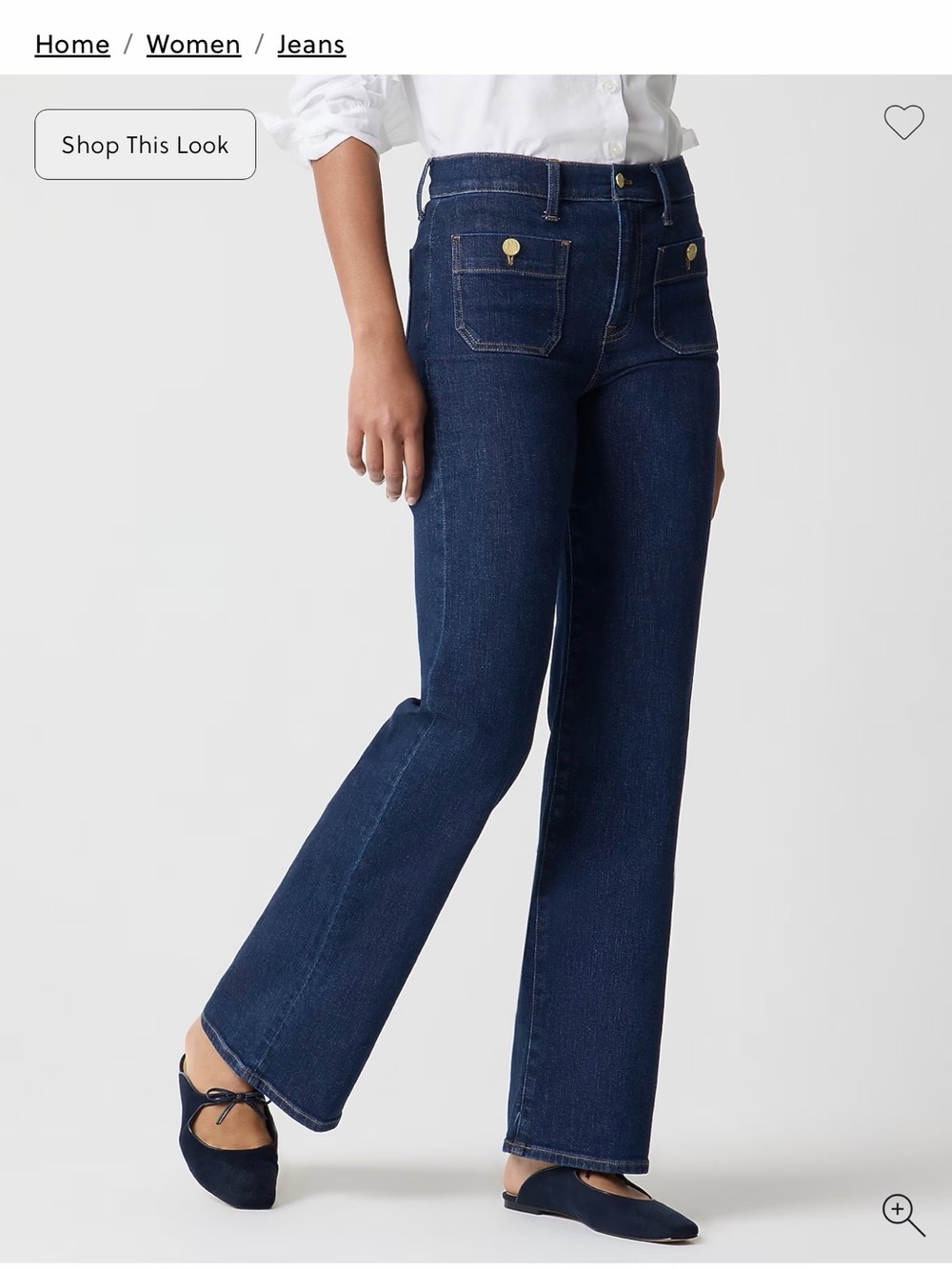 J. Crew Dark Blue Full Length Slim Wide Leg Jeans with Front Patch Pockets